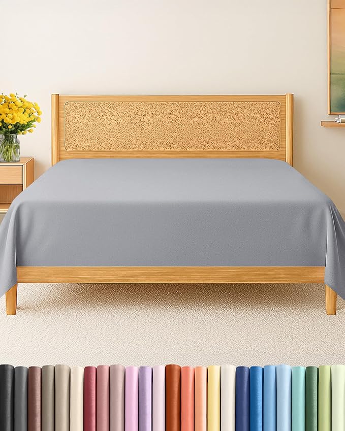 Full Flat Sheet - Single Top Flat Sheet Only - Soft & Cooling - Steel Blue | Hotel Luxury Top Flat Sheet Only, Ultra-Soft, Breathable & Cooling, Fade & Wrinkle Free, Easy-Care, Stain & Shrink Resistant
