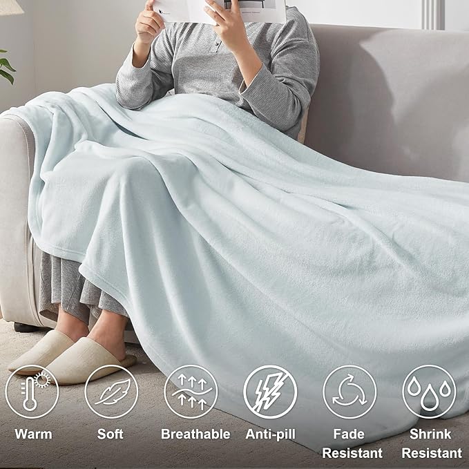 Hansleep Full Ice Blue Fleece Blanket, Soft Flannel Bed Blanket | Fuzzy Cozy Blanket 84x90 Inches, Multi-use for Bed, Sofa, Couch, Travel, Camping, All Season Warm Lightweight Cover