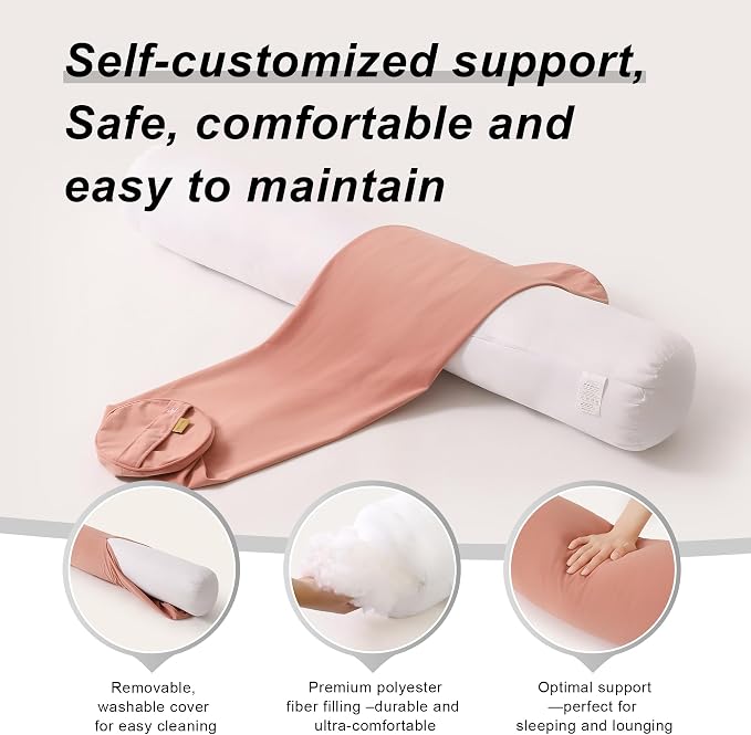 Body Pillow for Adults,Long Round Pillow,Big Cylindrical Pillow,Large Full Bolster Pillows for Side Sleepers (Blush Pink, 39.37"*7.87")
