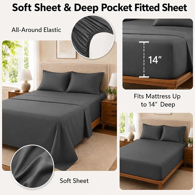 Twin XL Comforter Set Dark Grey - Bed in a Bag Twin XL Size 5 Pieces, Soft Bedding Set for All Seasons, Premium College Dorm Comforter Set with Comforter, 1 Sheet, 1 Pillowcase & 1 Sham