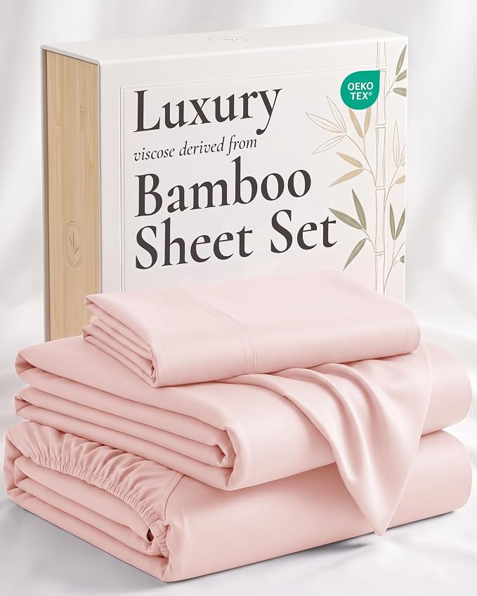 Hotel Sheets Direct 3 Piece Bed Sheet Set Twin Size, 100% Viscose Derived from Bamboo Sheets Set with 1 Pillowcase, Cooling & Breathable Luxury Bedding, Moisture-Wicking, Silky Soft Texture, Rose Pink