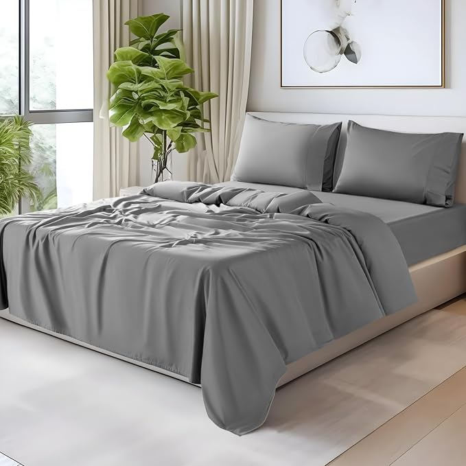 SONORO KATE 100% Egyptian Cotton Sheets,1200 Series,Full Size | Soft Breathable & Cooling LuxuryHotel Cotton,Sateen Weave for Soft Feel,Fits Upto 16" Mattress,4PC,Grey