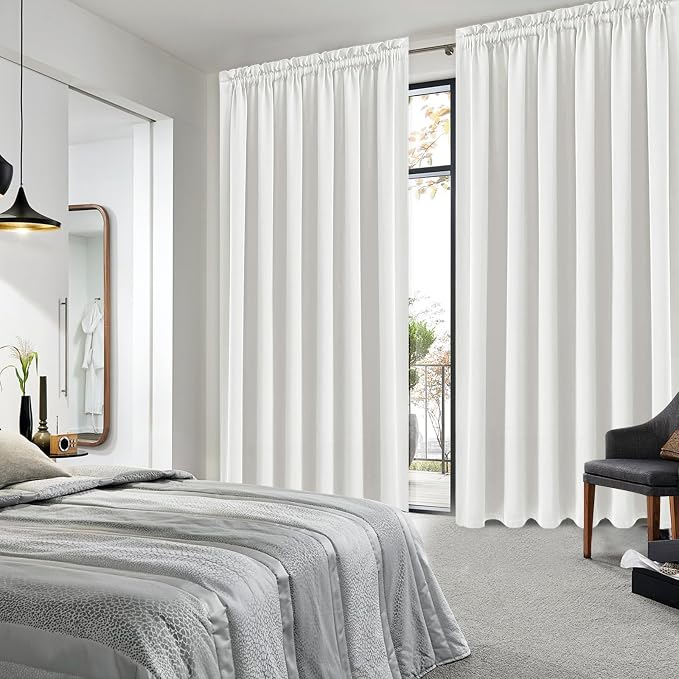 DWCN Wide Blackout Curtains for Bedroom Living Room 70 x 84 Inch Long Ivory | 2 Panels Set, Room Darkening, Thermal Insulated, Light Blocking, Rod Pocket Drapes, Noise Reducing Window Treatments