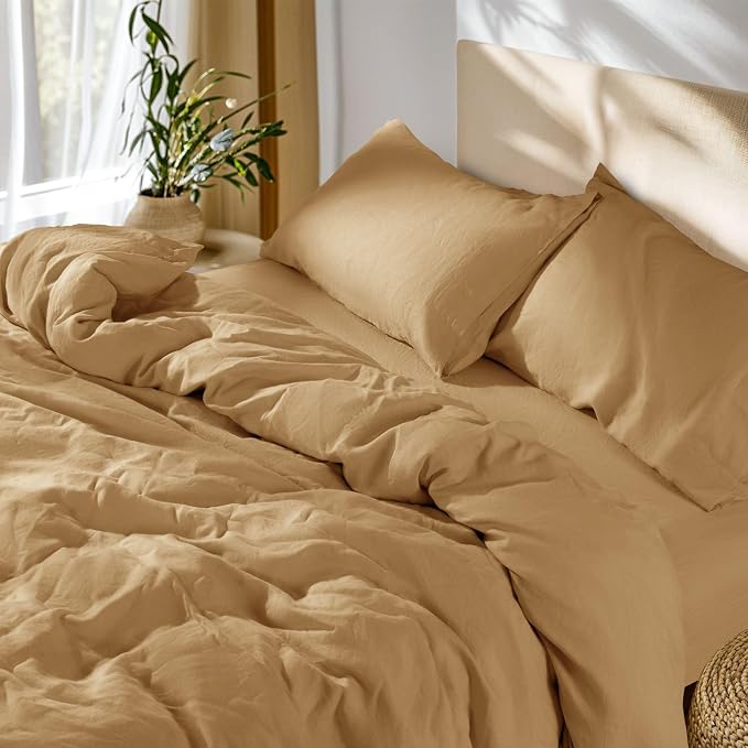 SONORO KATE 100% French Linen King Duvet Cover Set,Zipper Closure,3PC | Natural French Flax,Soft Breathable for Hot Sleepers,Moisture Wicking & Durable,4 Corner Ties,Rust