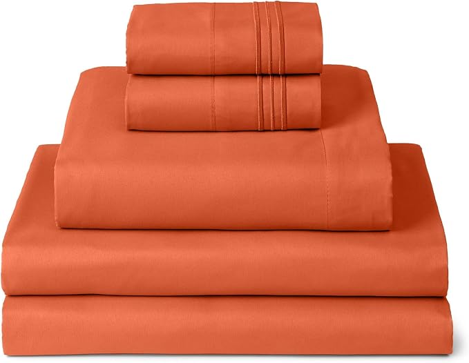 Mellanni Iconic 5-Piece, Ultra Soft Sheet Set (Split King, Poppy Orange) | 10M+ Sleepers. Lab-tested: Sleeps Cool, Stays Bright, Strong, Smooth. Good Housekeeping Best Bedding, 7 yrs running.