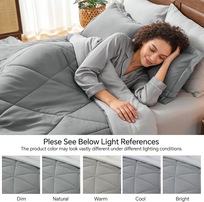BEDELITE Queen Comforter Set 7 Pieces, Reversible Dark Grey Bed in A Bag | Soft All Season Down-Alternative Comforter, Sheets, Pillowcases & Shams, OEKO-TEX Certified Bedding for Bedrrom, Guest Room
