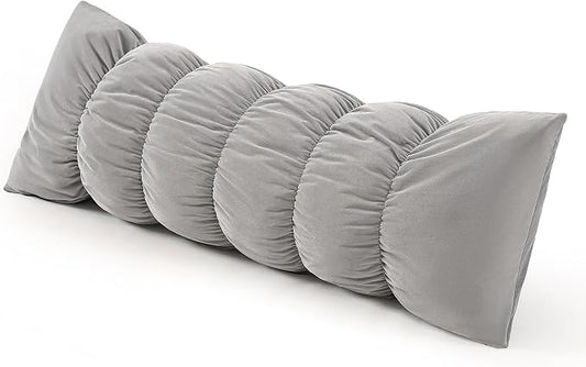 Pat. Pend. Long Body Pillow for Side Sleepers, 47 Inch, Zinc Gray | Segmented full body pillow for adults with a removable, washable soft velvet cover; long bed pillow for comfortable sleeping.