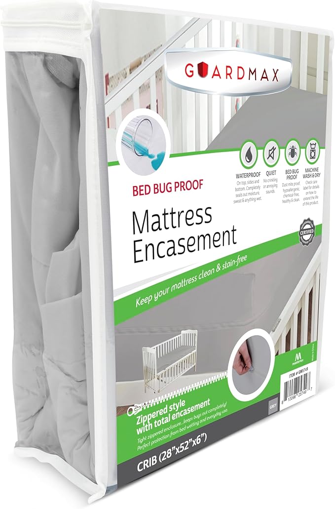 Guardmax Crib Mattress Protector Zippered, Bed Bug Mattress Cover | Waterproof, Dust Mite Proof, 6-Sided, Soft Jersey Knit, OEKO-TEX Certified, Machine Washable, Crib - 28 x 52, up to 7" Deep