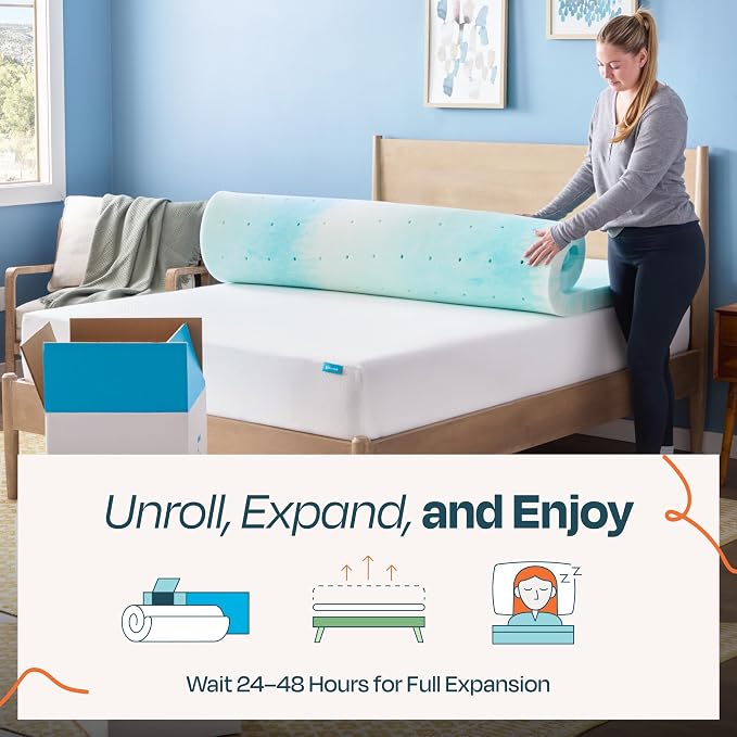 Linenspa 3 Inch Swirl Gel Memory Foam Mattress Topper, King Size – Cooling Gel Infused, Ventilation Holes – Pressure Relieving Bed Topper – CertiPUR Certified