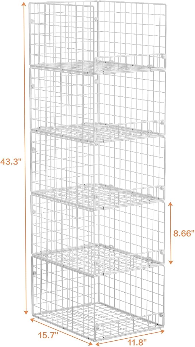 5-Tier Stackable Closet Storage Shelves, Closet Organizers and Storage Basket, Foldable & Stackable Closet Organizers for Closet System, Space-Saving Closet Shelf for Home ,White(Patent No. 30022416)
