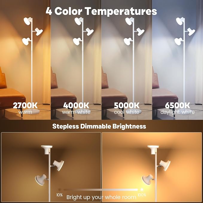 SIBRILLE 36W LED Tree Floor Lamp, Modern Dimmable Standing Lamp with Remote & Touch Control, 4 Color Temperatures, 3 Rotatable LED Light Floor Lamps for Living Room, Bedroom, Office