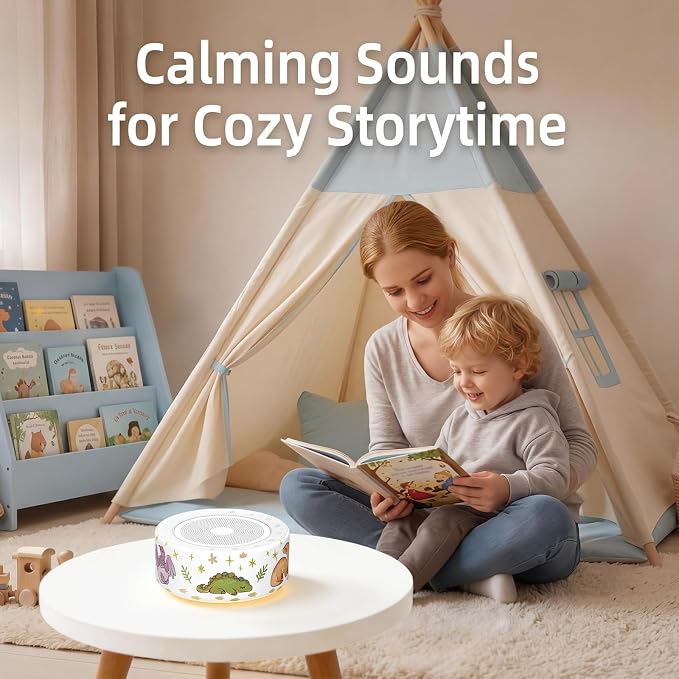 Kipcush White Noise Machine for Baby & Adults, 30 Soothing Sounds, Soft Non-Glare Nursery Lamp, 8 Color Night Lights, Memory Function (New Orange/Dinosaur, Standard)