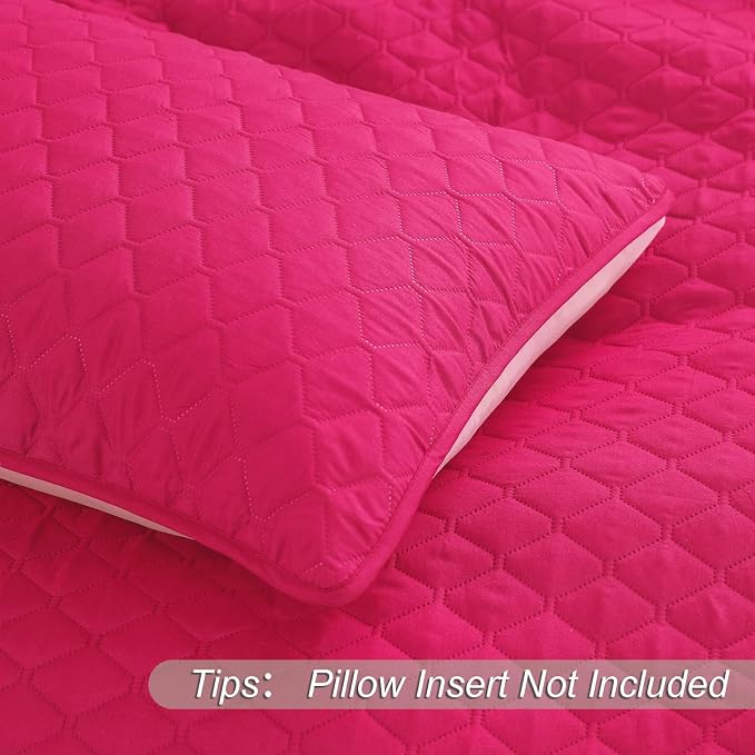 Exclusivo Mezcla Reversible Twin Quilt Bedding Set, Hot Pink | Lightweight Bedspreads with 1 Pillow Sham, Soft Microfiber, All Season Bed Coverlets for Dorm Bedroom Guest Room, 68x88 Inch