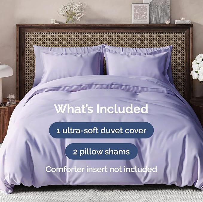 Duvet Cover Cal King Size - 3 Piece with Zipper Closure - Lavender | Extra Soft, Breathable, Cal King Duvet Cover 104" x 98" with 2 Pillow Shams, Zipper Closures & Ties, Women, Men, Kids & Teens