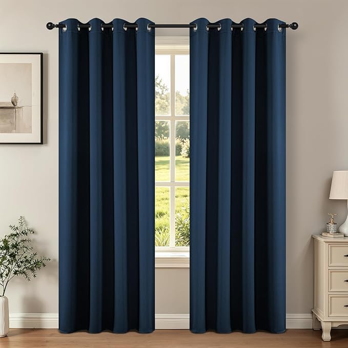 Joydeco Blackout Curtains 84 Inch Length 2 Panels Set, Thermal Insulated Long Curtains& Drapes 2 Burg, Room Darkening Grommet Drapes for Living Room Bedroom Window (W52 x L84 Inch, Navy Blue)