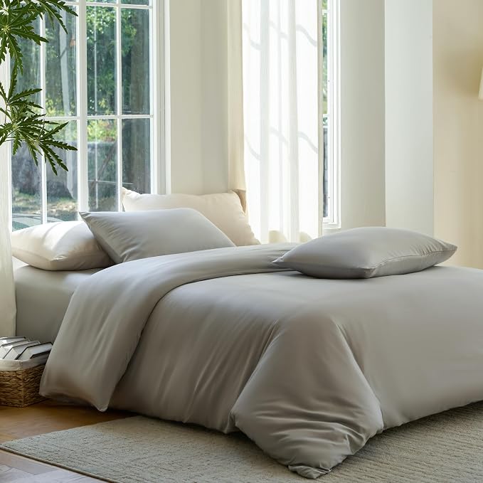 DOZ Duvet Cover Set, 100% Viscose derived from Bamboo, Organically Grown, Buttery Soft, Cooling Duvet Covers, High GSM, 1 Duvet Cover and 1 Pillowcase, 70"x90" (Dove, Twin/Twin XL)