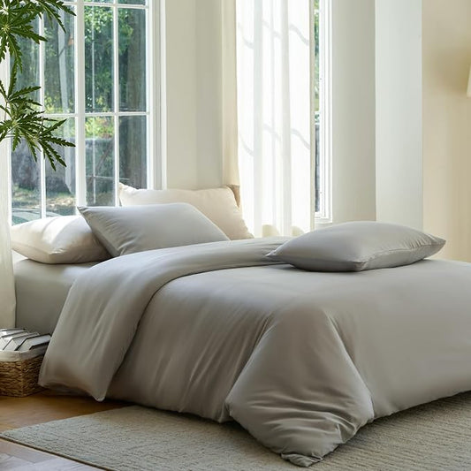 DOZ Duvet Cover Set, 100% Viscose derived from Bamboo, Organically Grown, Buttery Soft, Cooling Duvet Covers, High GSM, 1 Duvet Cover and 2 Pillowcases, 106"x90" (Dove, King/Cal King)