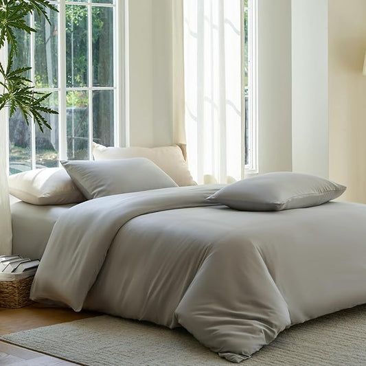 DOZ Duvet Cover Set, 100% Viscose derived from Bamboo, Organically Grown, Buttery Soft, Cooling Duvet Covers, High GSM, 1 Duvet Cover and 2 Pillowcases, 90"x90" (Dove, Full/Queen)