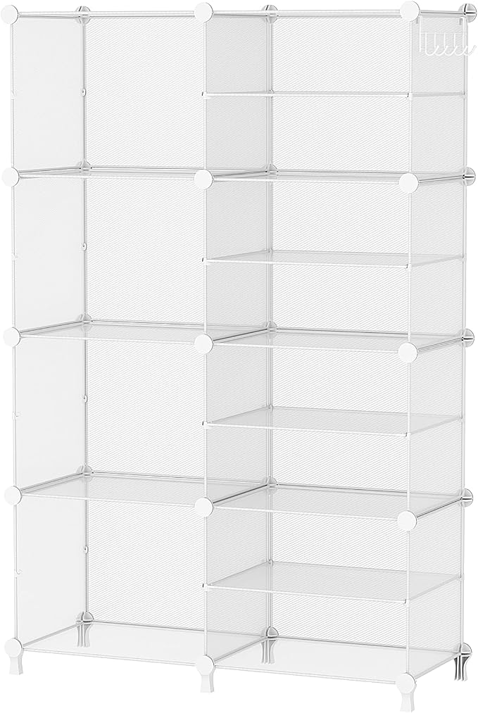 AWTATOS Closet Organizer 8 Cube Storage Shelves, Transparent Twill | Closet Organizers and Storage, DIY Stackable Cubby Shelving, Clothes Organizers for Closet Bedroom Living Room Office