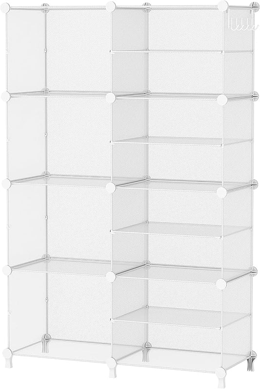 AWTATOS Closet Organizer 8 Cube Storage Shelves, Transparent Twill | Closet Organizers and Storage, DIY Stackable Cubby Shelving, Clothes Organizers for Closet Bedroom Living Room Office