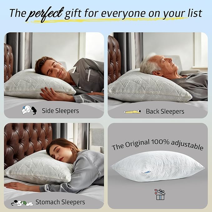BETU Cooling Pillows Standard Size Set of 4, Shredded Memory Foam Bed Pillows, Adjustable Firm Support Cool Pillow for Neck Pain and Side Sleeping, White