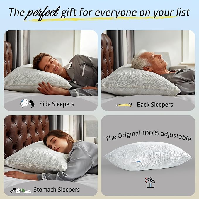 BETU Cooling King Size Pillows Set of 2, Shredded Memory Foam Cool Pillows for Hot Sleepers, Adjustable Firm Soft Support Bed Pillows Perfect for Back Neck Pain and Side Sleeping with Cover, White