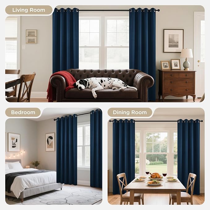 Joydeco Blackout Curtains 84 Inch Length 2 Panels Set, Thermal Insulated Long Curtains& Drapes 2 Burg, Room Darkening Grommet Drapes for Living Room Bedroom Window (W52 x L84 Inch, Navy Blue)