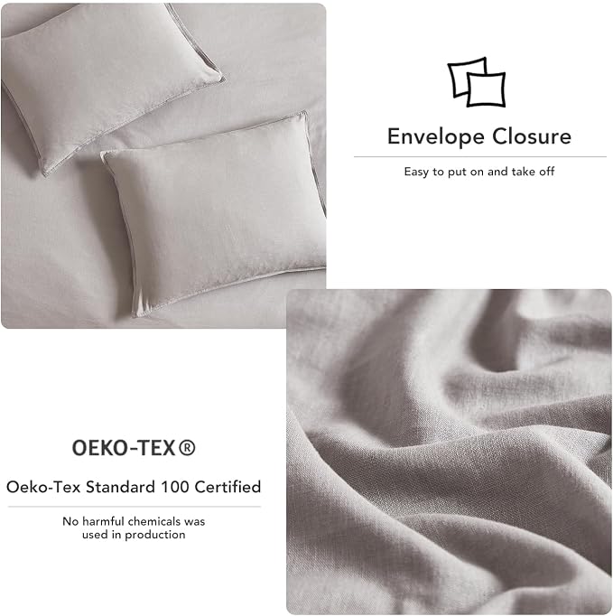 DAPU Linen Duvet Cover Set - French Linen Cotton Blend Natural Flax Soft Breathable Bedding 3 Pcs Set - 1 Duvet Cover 2 Pillowcases (Gray, King)