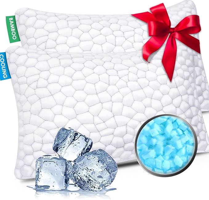 SUPA MODERN Cooling Pillow Queen Size Set of 2, CertiPUR-US Shredded Memory Foam Pillows for Sleeping, Cool Bed Pillows for Hot Sleepers, Adjustable Firm Pillow for Side,Back,Stomach Sleepers
