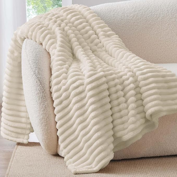 BEDELITE Ribbed Fleece Throw Blanket for Couch, Beige, 50"x70" | Ultra-Soft Plush Fleece, Warm Yet Lightweight, Ribbed Texture, Home Decor, Machine Washable, Giftable, All-Season Use