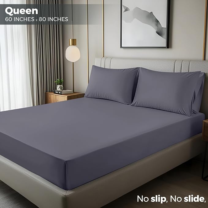 Pack of 2 Queen Fitted Sheet, Fits Up to 16 Inch Deep Pocket, Grey | Hotel Comfort, Cooling & Breathable Cotton like Polyester, Easy Fit, Wrinkle & Fade Resistant, Snug Fit, Easy Care, Oeko-Tex