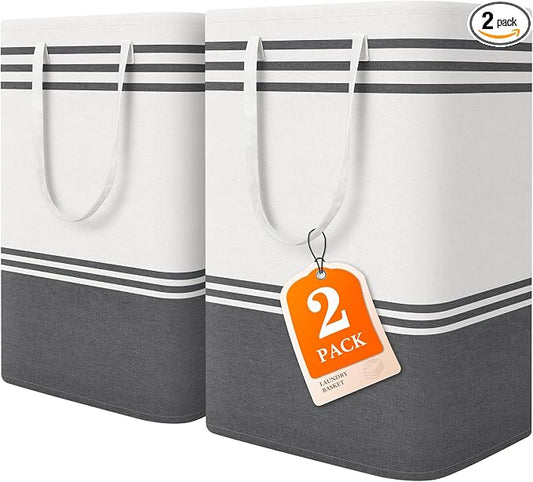 2 Pack Large Laundry Baskets, Laundry Hampers for Dorm, Bathroom, Room 75L | Freestanding, Waterproof, Collapsible Clothes Bags with Reinforced Handles - Foldable Dirty Clothes Baskets Laundry Bins