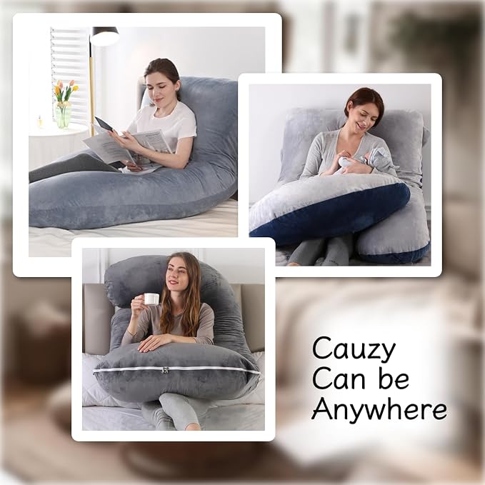 ALLOPERA Pregnancy Pillow, Full Body Maternity Pillow 57 inch, with Removable Washable Cover - Sleep Support for Legs, Back, Neck, Shoulder, HIPS, Belly, Velvet Cover-Grey-Dark Blue