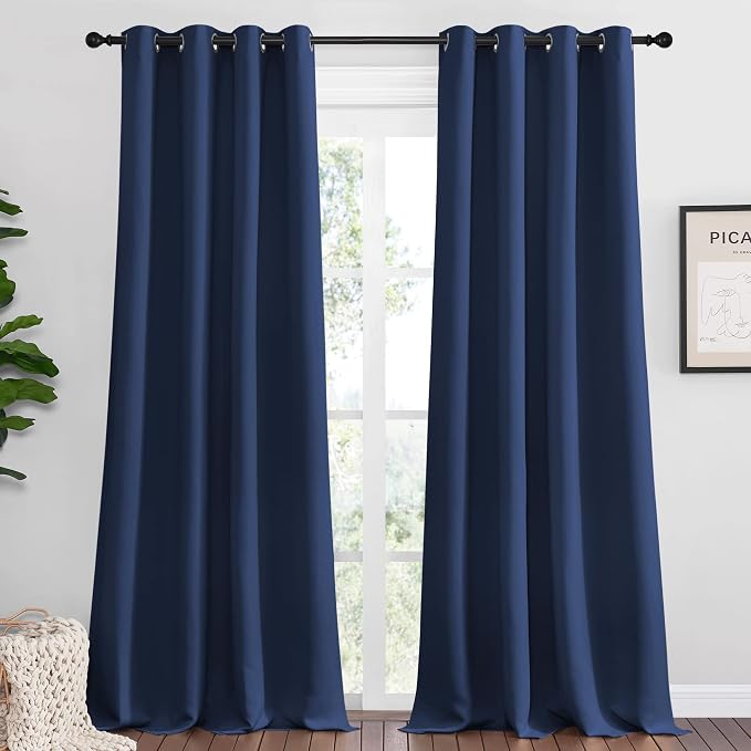 NICETOWN Blackout Curtains for Living Room, Set of 2, 55 x 108-inch, Navy | Thermal Insulated Window Treatment Light Reducing Room Darkening Drapes 108" Long for Boys Kids Bedroom, Classroom, Apartment