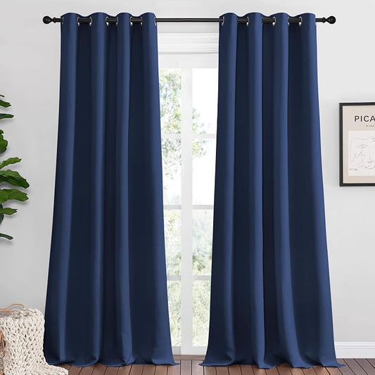 NICETOWN Blackout Curtains for Living Room Set of 2, 55 x 120-inch Navy | Thermal Insulated Window Treatment Light Reducing Room Darkening Drapes 120" Long for Boys Kids Bedroom, Classroom, Apartment