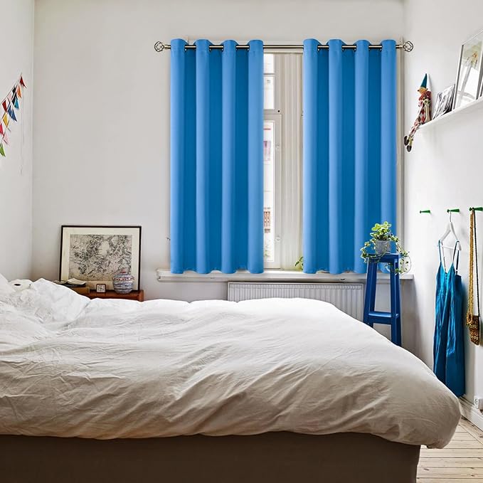 BGment Classic Blue Blackout Curtains for Bedroom 54 Inch Long - 2 Panels | Grommet Top, Black Out, Room Darkening, Sunblock, Thermal Insulated, Window Drapes for Kids Boys Room, 52x54 Inch