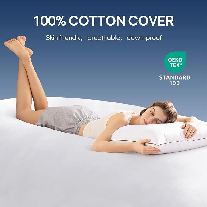 puredown® Goose Feathers and Down Pillows, Premium Luxury Pillows with 100% Cotton Cover, 2 Pack, King Size, 20x36 Inches