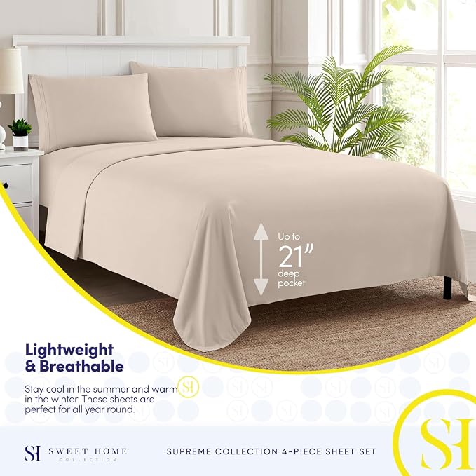 Full Size Sheet Sets - Breathable Luxury Sheets with Full Elastic & Secure Corner Straps Built In - 1800 Supreme Collection Extra Soft Deep Pocket Bedding, Sheet Set, EXTRA DEEP pocket - Full, Beige