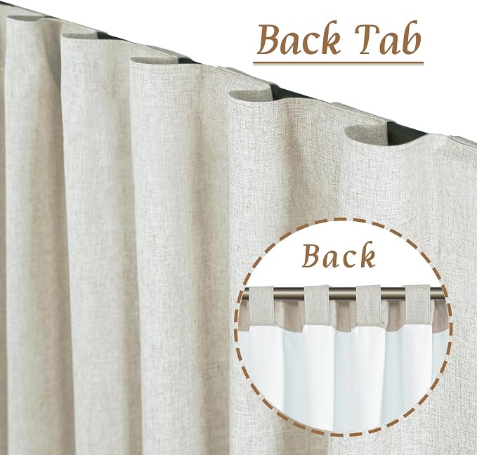 Stone 100% Blackout Short Linen Curtains for Cafe 40 Inch 2 Panels | Linen Textured, Thermal Kitchen Curtains, Privacy, Short Window Panels, Rod Pocket Back Tab, with White Liner, 42 x 40 Inch