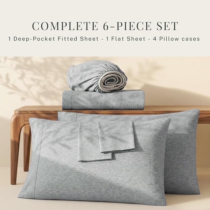 Hearth & Harbor Bed Sheets, Luxury Soft 6 Piece Bed Sheet Set Extra Deep Pocket Fitted Sheets Fits Mattress up to 21", Double Brushed Bedding Sheets & Pillowcases,