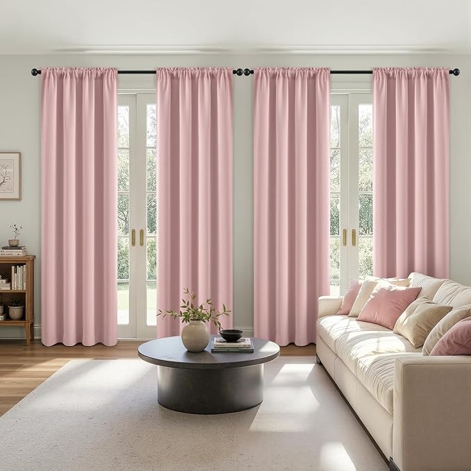 MIULEE 84 Inch Length Light Pink Blackout Bedroom Curtains Set of 4 | Thermal Curtains for Summer Heat, Light Blocking Privacy Bedroom Window Drapes, Top&Bottom Rod Pocket, Living Room