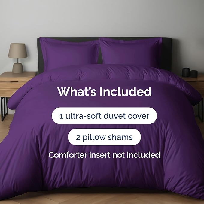 Duvet Cover Cal King Size - Soft 3 Piece with Zipper Closure - Purple | Extra Soft, Breathable, Cal King Duvet Cover 104" x 98" with 2 Pillow Shams, Zipper Closures & Ties, Women, Men, Kids & Teens