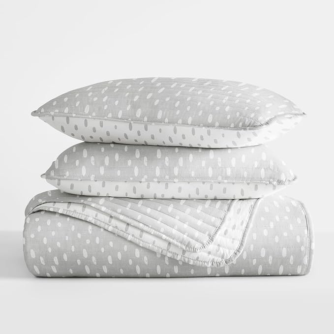Merit Linens Soft Quilt Coverlet Bedding Set - Reversible Patterns - King/Cal-King Light Gray