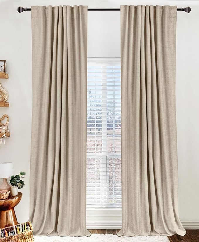 Linen Textured Total Blackout Curtains for Bedroom 108 Inches Long, Oatmeal | 100% Blackout Shield, Back Tab/Rod Pocket Living Room Drapes, Thermal Insulated Blackout Curtains 2 Panels Set, 50"W x 108"L