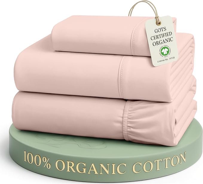 LANE LINEN Eco Friendly 100% Organic Cotton Twin Sheet Set, Hotel Quality Premium Bedding Sheets & Pillowcases Set Twin Size, Soft & Comfy Percale Sheets, Machine Wash Bed Sheets- Sepia Rose