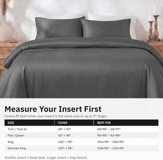 California Design Den Luxury Queen Size Duvet Cover Set, Grey | Soft 400 Thread Count 100% Cotton Sateen Backed by GH Seal, Duvet Cover & Pillow Sham 3 Pc Set, Button Closure & Corner Ties