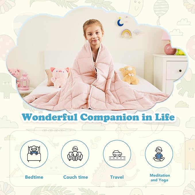 CuteKing Weighted Blanket (10lbs, 50"x60", Pink) Heavy Blanket for 90-100lbs, Weighted Blanket for Cooling & Heating with Premium Glass Beads, Soft Thick Blanket All-Season