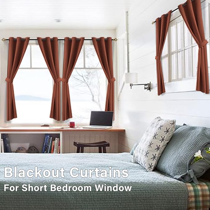 Rusty Orange Boho Curtains for Bedroom 2 Panels Set Light Blocking Winter Insulated Thermal Blackout Room Darkening Short Earthy Nursery Curtains for Babies Bathroom 42 x 54 Inch Length Rust Brick Fox