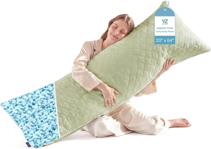 YZ HOME Long Body Pillow for Adults,Firm Body Pillow Shredded Memory Foam | Adjustable Height,Support for Side Sleeper & Pregnant Women(Green,20x54 Inch)