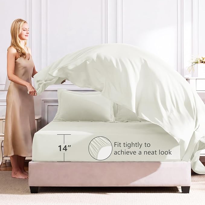 Queen Comforter Set with Sheets Ivory - 7 Pieces Bed in a Bag | OEKO-TEX Certified, All Season, 240GSM Down-Alternative Comforter, Sheets, Pillowcases & Shams, 14" Deep Pocket, Easy Care